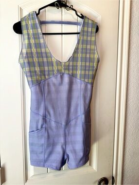 FP Movement by Free People “Sheer Luck” plaid lavender and green romper size M